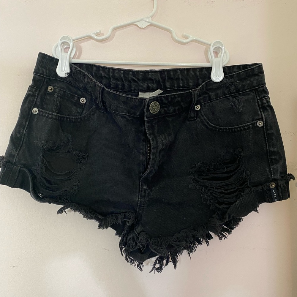 Black denim shorts
